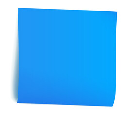Blue sticky note with realistic shadow, isolated on white background. Blank reminder paper for message or design template.