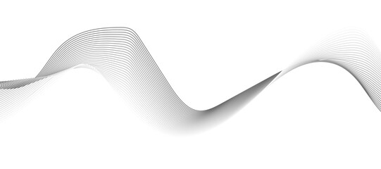 Abstract vector design featuring smooth, flowing gray wave lines on a white background. The waves should have a soft gradient and elegant curves, creating a sense of motion and calm. 