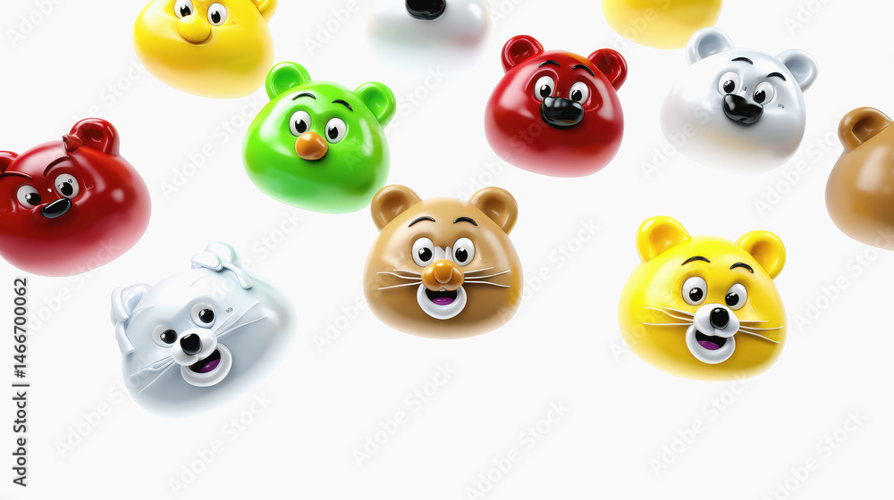 Poster bright and colorful kawaii pattern full of different bears in playful poses across a cheerful backgr