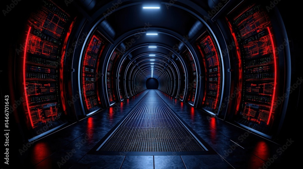Aufkleber mysterious tunnel bathed in red light creating a dramatic and enigmatic environment for exploration