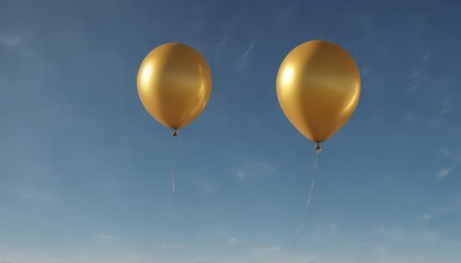 Fototapeta premium A shimmering gold balloon floats on a long string against a clear sky , graphic, decoration, texture