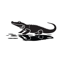 Crocodile silhouette vector illustration. Vector of crocodile design on white background, Black icon crocodile alligator on white background