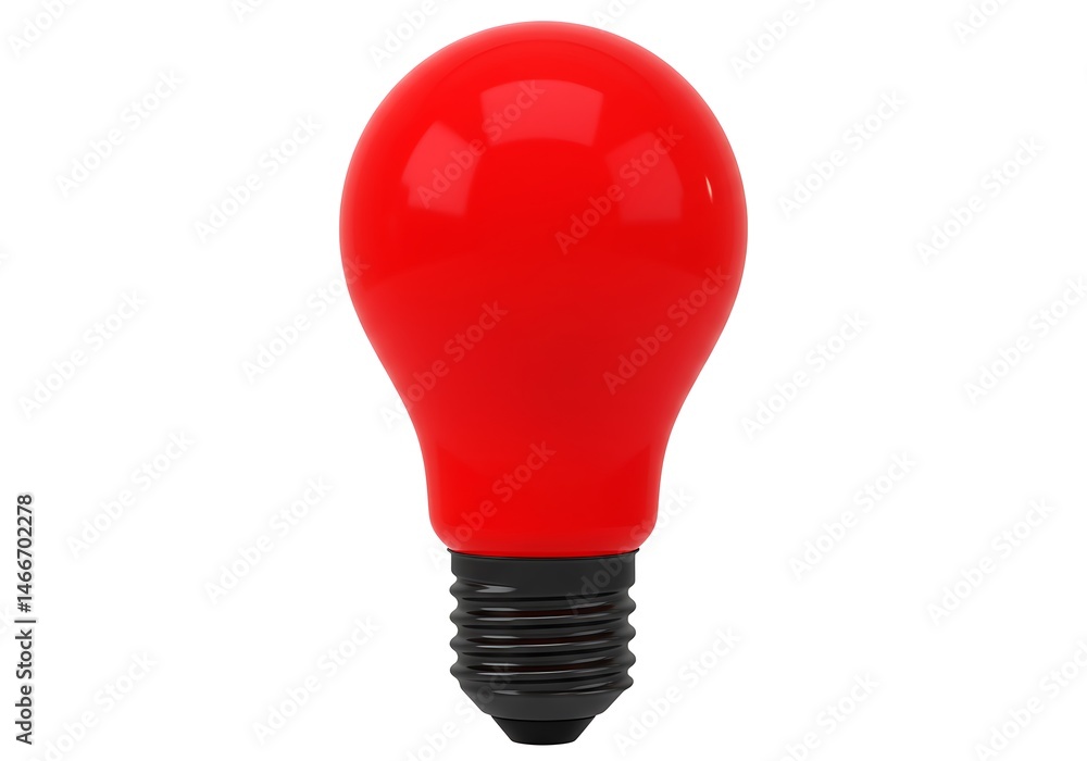 Poster a single red lightbulb with a black base isolated on a white background in a studio setting view fro