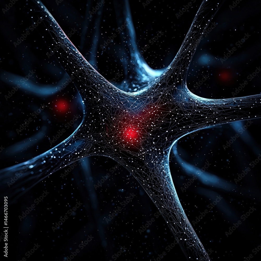 Poster a detailed visualization of neurons connecting with each other representing complex nerve activity
