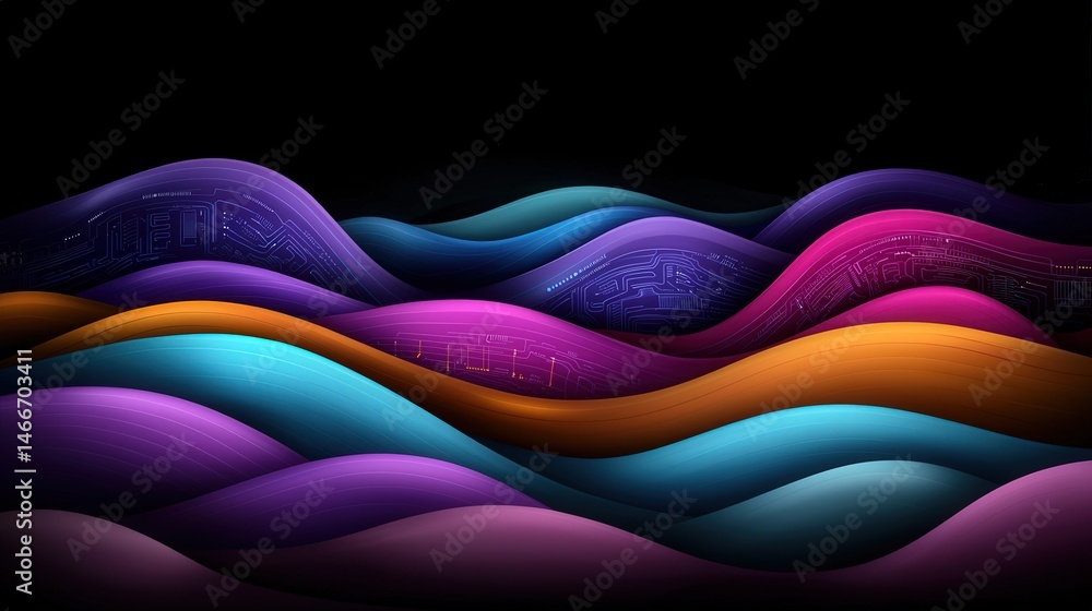 Poster colorful wave pattern with bright hues and dynamic shapes creating a captivating visual experience