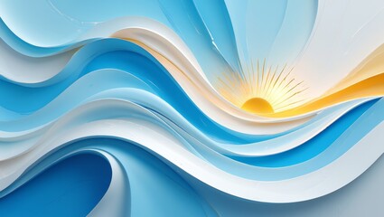 Elegant abstract background for Argentina&rsquo;s Independence Day with sky blue and white waves, golden sun motif, and symbolic textures of unity and freedom