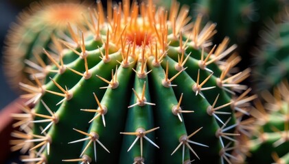 Intricate network of sharp cactus spines, close-up , pattern, organic