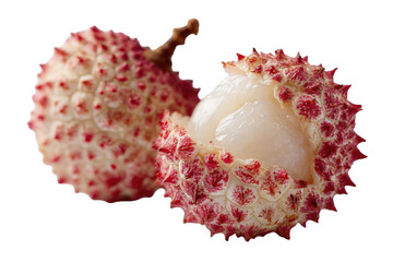 Fototapeta premium Closeup of fresh juicy lychees red skin tropical fruit delicious sweet exotic asian food photography on transparent background