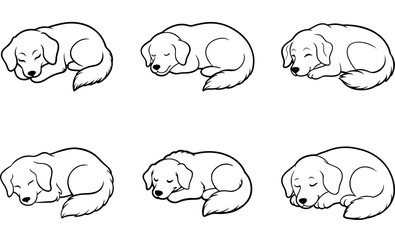 Sleeping Puppy Dog Illustration Set, Hand-Drawn Vector Design