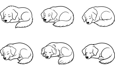Sleeping Puppy Dog Illustration Set, Hand-Drawn Vector Design