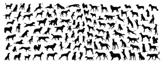 dog silhouette vector bundle, pet dog breeds in various poses