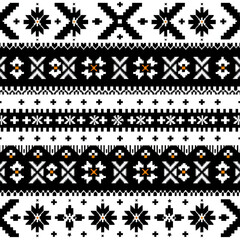 Timeless Nordic Snowflake Pattern in Black and White, seamless pattern.