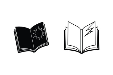 Black and white vector illustrations of open books with abstract decorative graphic elements