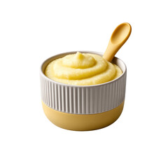 Baby Bowl with Mashed Banana and Silicone Spoon , on Transparent Background