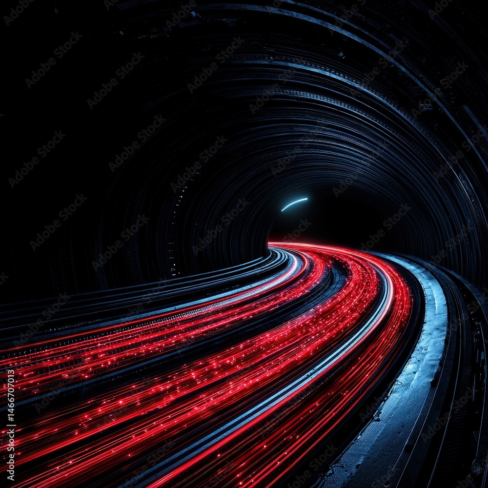 Poster dramatic tunnel bathed in red lights creating a mysterious and captivating atmosphere
