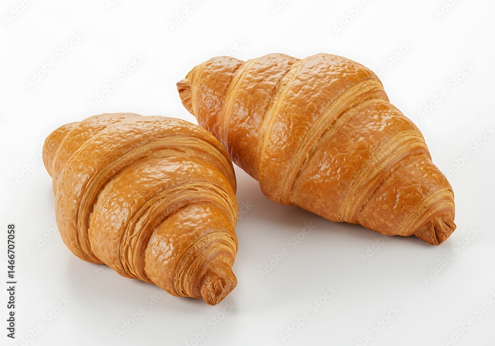 Poster two golden brown croissants resting on a white surface with a simple and clean presentation style im