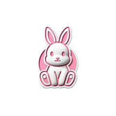 Obraz premium Cruelty-Free Label, Bunny Icon Flat Sticker, on Transparent Background