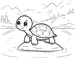 a cartoon coloring page of a cute turtle.