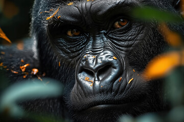 A Gorilla’s Calm Gaze in the Golden Sunrise – Portrait of Strength and Serenity in the Wild.