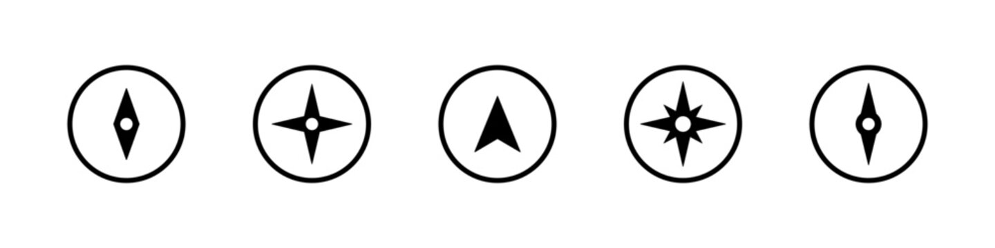 Compass icon. Navigation sign vector set. Gps wind rose symbol. Adventure compass orientation. North west south east direction. Gps navigation map sign.