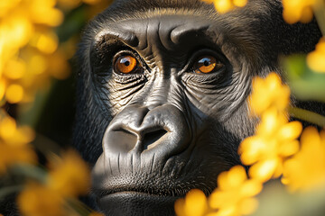 A Gorilla’s Calm Gaze in the Golden Sunrise – Portrait of Strength and Serenity in the Wild.