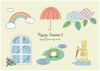 Rainy Season – Flat Style and Line Illustration Set