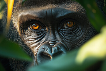 A Gorilla’s Calm Gaze in the Golden Sunrise – Portrait of Strength and Serenity in the Wild.