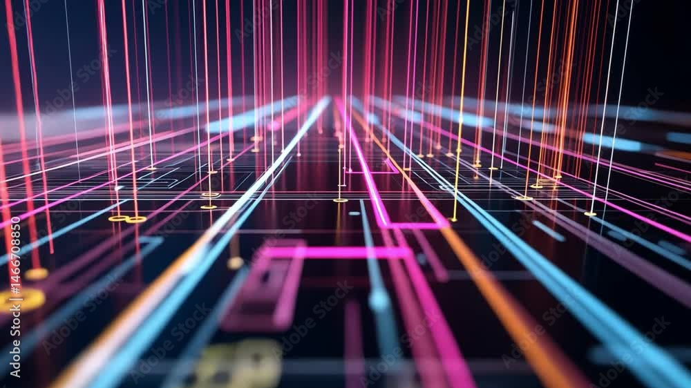 Aufkleber vibrant digital landscape colorful lines and grids in abstract design showcasing futuristic technolo