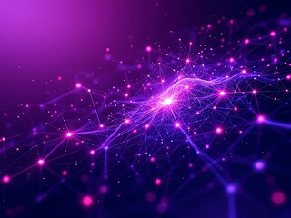 Vivid digital network glowing bright purple energy streams connect nodes