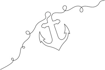 Ship anchor continuous one line drawing and vector illustration