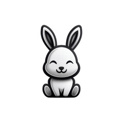 Fototapeta premium Simple Rabbit with Long Ears and Happy Face, Minimal Flat Vector, Clean Lines, Transparent Background