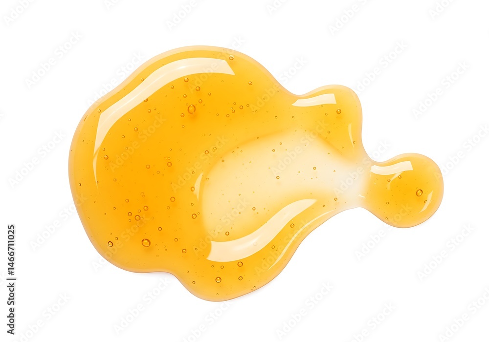 Poster a single blob of honey with bubbles on a white background presented in a studio shot environment