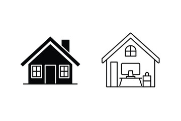 Vector illustration depicting a house and a home office setup for work or remote activities