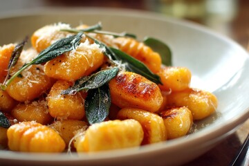 Butternut squash gnocchi with sage brown butter --ar 3:2 --v 7 Job ID: ee0fd681-a461-4702-bfba-ffdfdcad1fe6