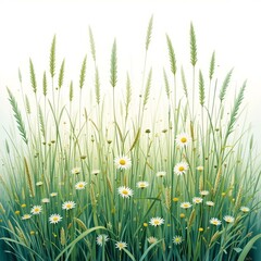 green grass and daisies flowers