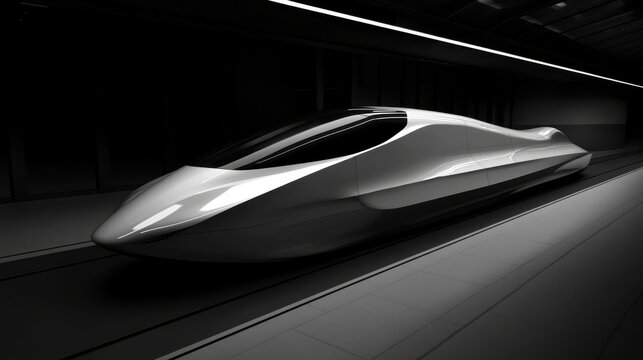 Sleek futuristic train design concept in tunnel monochrome high speed rail travel innovation