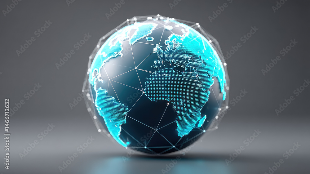 Poster digital globe with glowing network connections on dark background