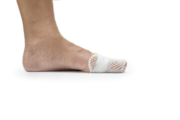 Wounded toe with bandage
