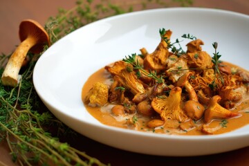 Chanterelle mushroom ragout --ar 3:2 --v 7 Job ID: 649afadf-3d33-4eb7-8f87-fa4143fb9dd5