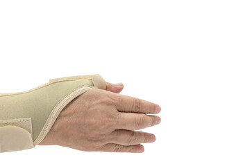 Elderly Hand Wearing Finger Splint for Tendonitis treat De Quervain's Tenosynovitis