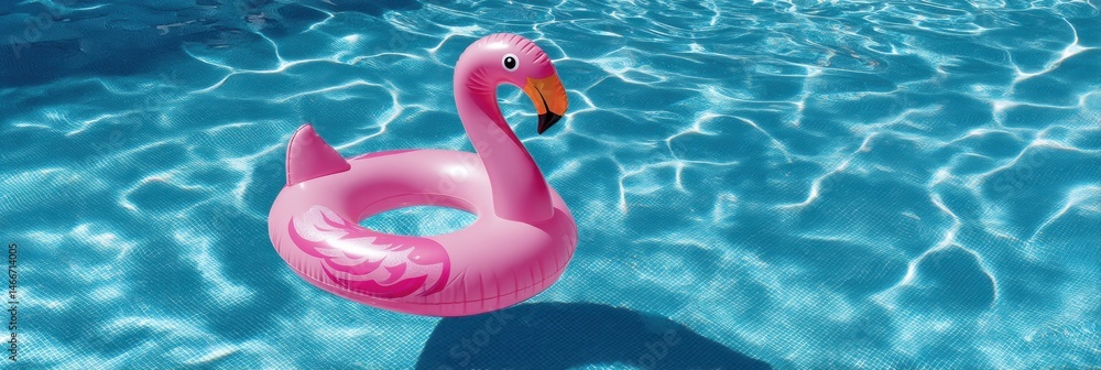 Poster Pink Flamingo Float Drifting on the Shimmering Surface of a Sunny Pool on a Warm Summer Day Generative AI