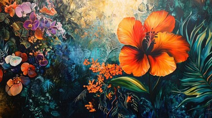 Vibrant floral art featuring a bold hibiscus flower.