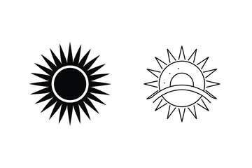 Fototapeta premium Two simplified sun icons in black and white perfect for summer designs and logos