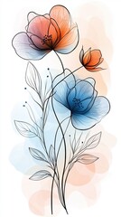 Elegant Minimalist Line Art Flowers on Pastel Gradient