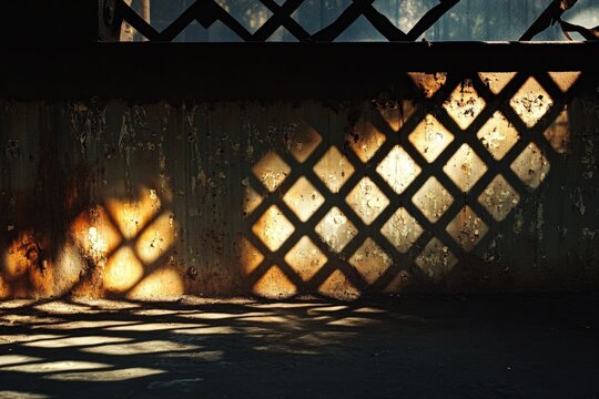 Dim, patterned shadows cast on a weathered wall.