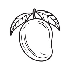 Coloring page of a ripe mango with leaves, perfect for fruit and nature-related content.