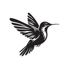 Hummingbird Vector Silhouette, Elegant Avian Design, Delicate Wings in Motion, Nature-Inspired Bird Art, Tiny Bird Illustration, Flying Jewel.
