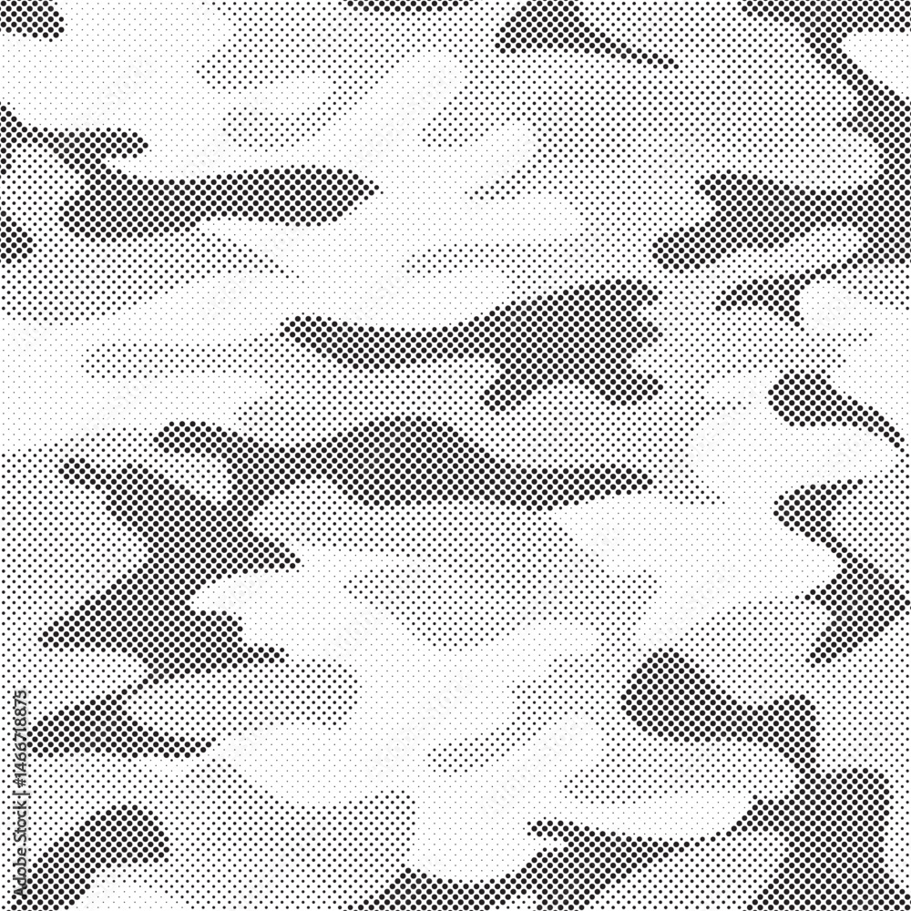 Aufkleber Abstract halftone seamless camouflage pattern. Repeating digital dotted hexagonal camo military texture background. Abstract modern fabric textile ornament. Vector illustration.