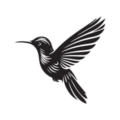 Hummingbird Vector Silhouette, Elegant Avian Design, Delicate Wings in Motion, Nature-Inspired Bird Art, Tiny Bird Illustration, Flying Jewel.
