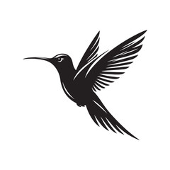 Hummingbird Vector Silhouette, Elegant Avian Design, Delicate Wings in Motion, Nature-Inspired Bird Art, Tiny Bird Illustration, Flying Jewel.
